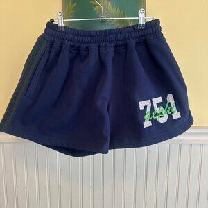Navy Blue Shorts With Green "AEPHI" 751 Embroidery & Side Stripes - Mitch Flippo